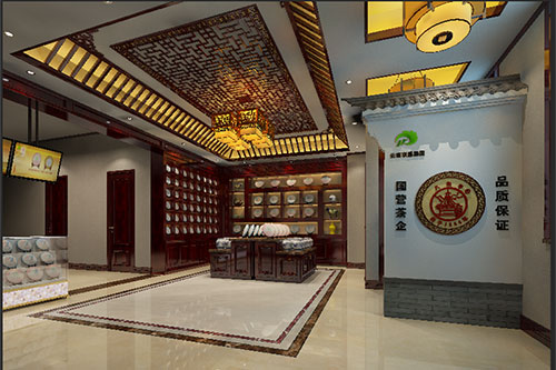 珲春古朴典雅的中式茶叶店大堂设计效果图